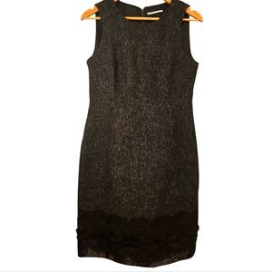 T Tahari Tweed Lace Business Office Elegant Black Sleeveless Sheath Dress Size 8